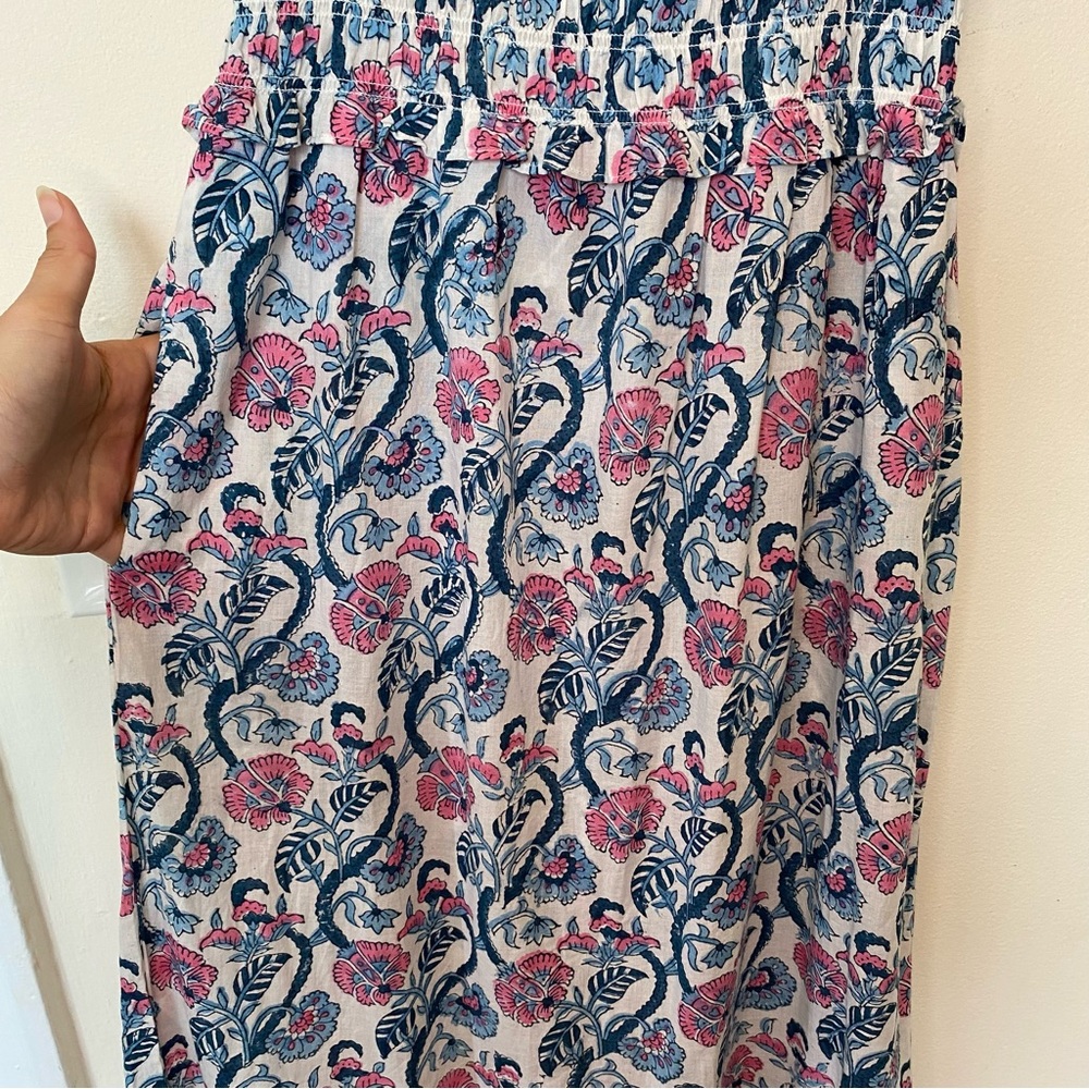 ANNA CATE Giselle Floral Block Print Ruffle Smocked Maxi Dress Blue/Pink Small - Picture 7 of 13